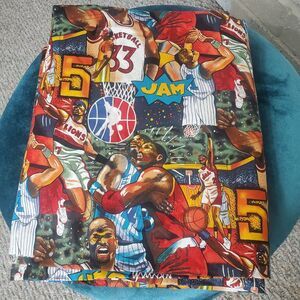 Basketball Theme Fabric Remnant 94" X 64"  Players Numbers Colorful Sports 1996